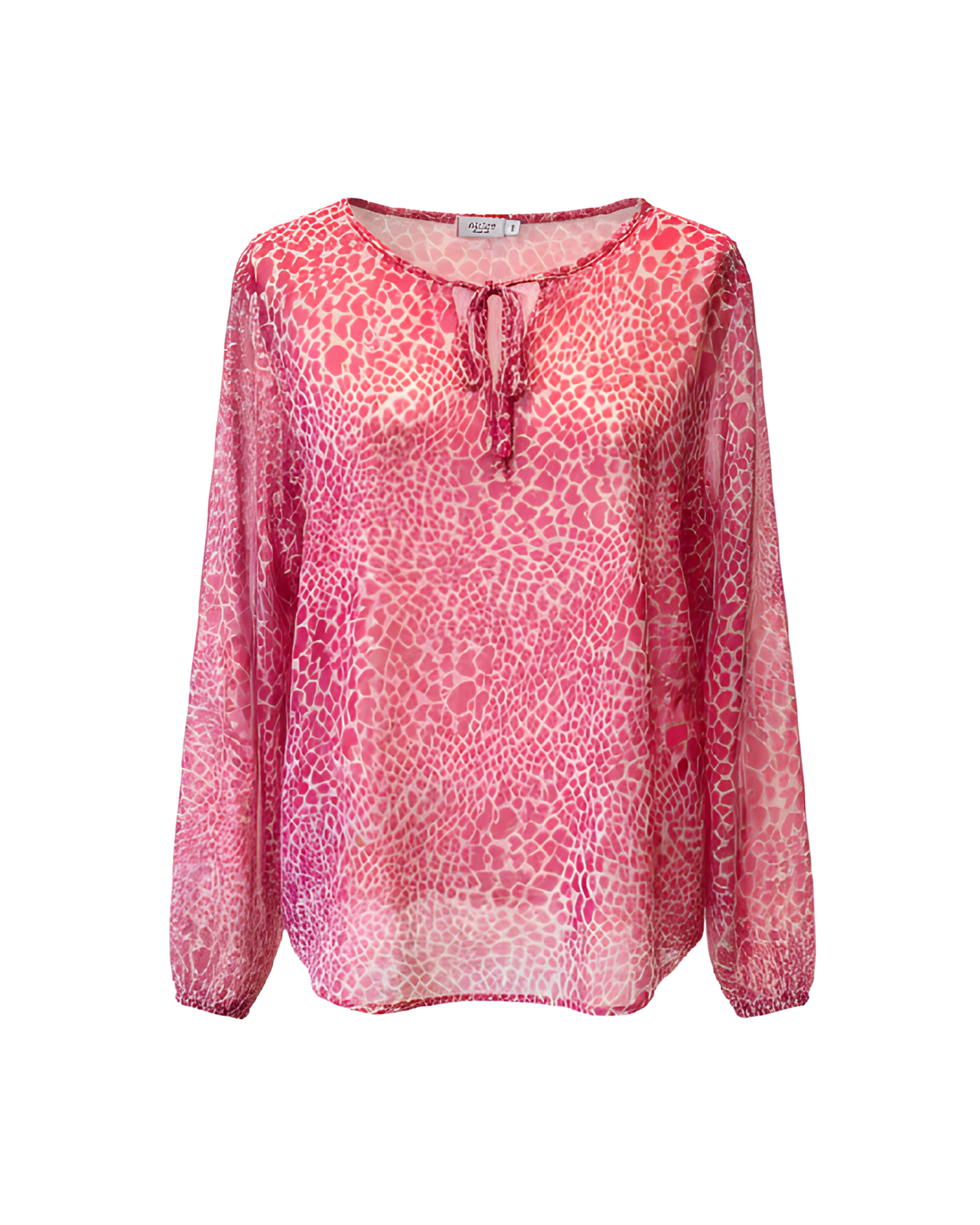 Azuri shirt met ronde hals en lange mouwen met knoopsluiting fuchsia beige en blauw beige – Marijke Mode