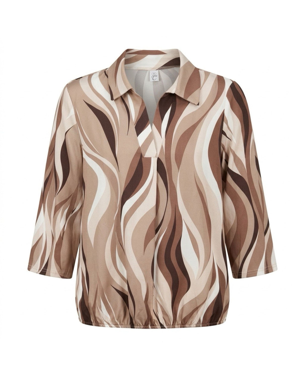 Poloshirt met V-hals en driekwartmouwen van zachte viscose – Marijke Mode.