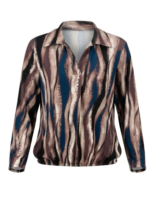 Poloshirt met V-hals lange mouwen van zachte viscose – Marijke Mode.