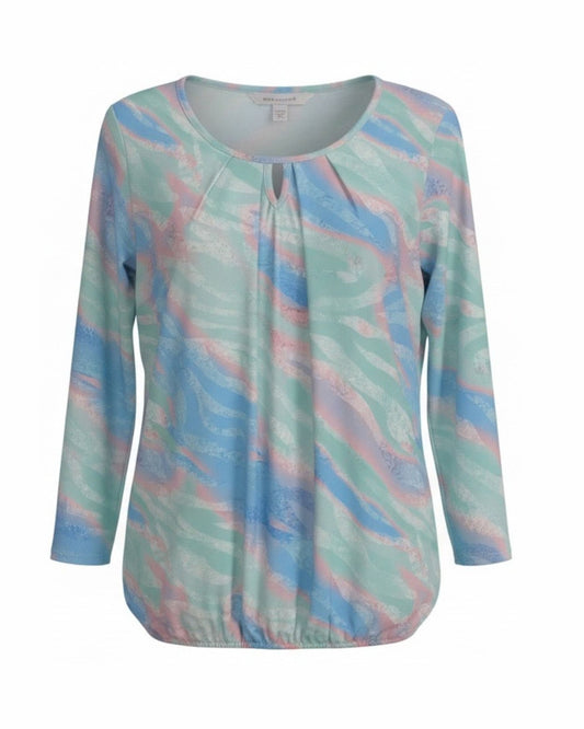 Marijke Mode t-shirt met ronde hals en O-detail driekwart mouw zachte kleuren