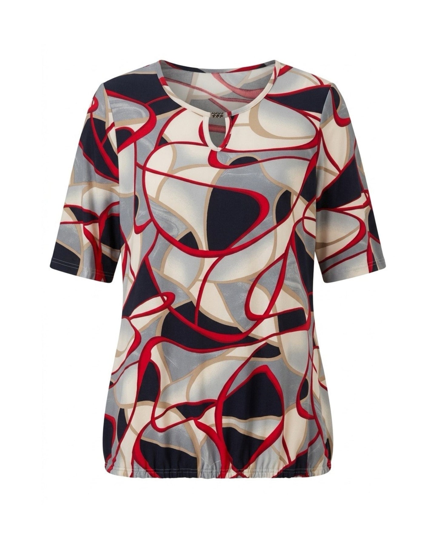 shirt met ronde hals en elastiek aan de onderzijde verkrijgbaar bij marijke mode