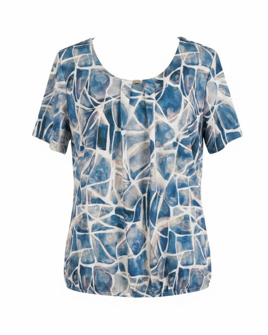 Blouson Shirt Elastiek Vlak Blauw Creme