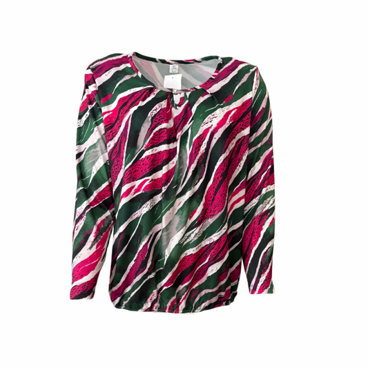 Dames blouson shirt met lange mouwen in trendy herfstkleur, ronde hals en soepel vallende viscose mix – Marijke Mode najaarscollectie 2025.