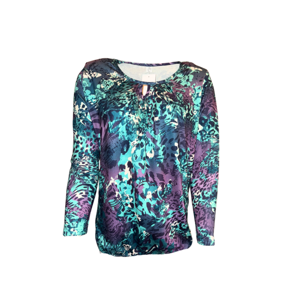 blouson shirt met ronde hals van viscose met elastiek verkrijgbaar bij marijkemode