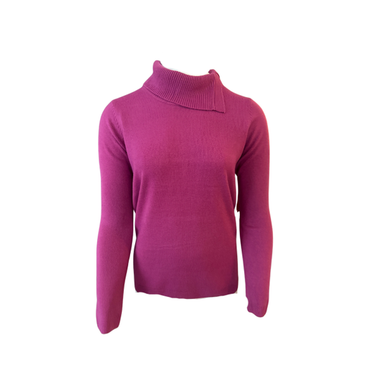 zachte coll trui met split kleur fuchsia merk cashmere feeling bij marijke mode