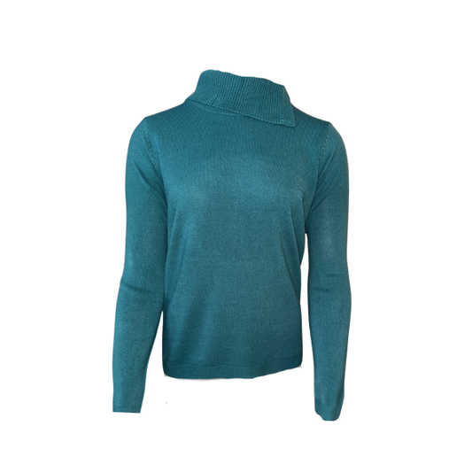 Cashmere Feeling Colltrui Met Split Petrol
