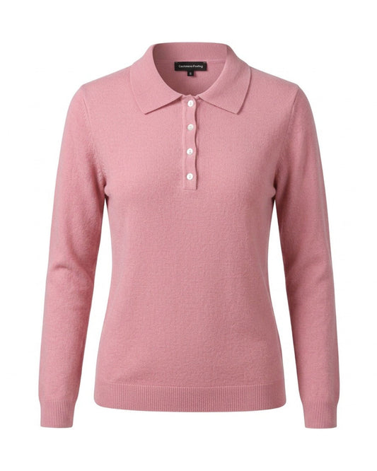 Cashmere Feeling Pullover met Polokraag en Knoopje Oudroze polo trui