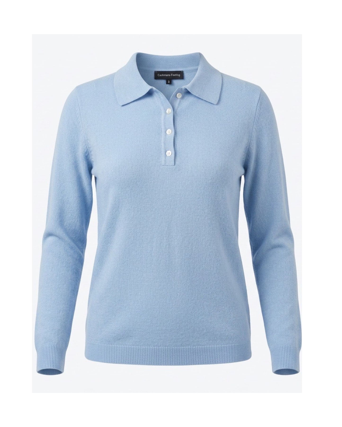 Cashmere Feeling Pullover met Polokraag en Knoopje Skyblue