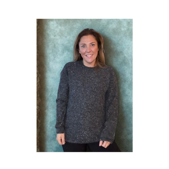 dames glitter trui met ronde hals van viscose perfect voor de feestdagen. one sizeto maat 44 bij marijke mode