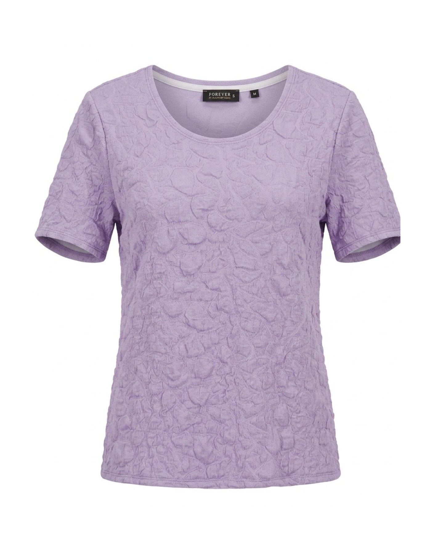 Forever Merl Shirt in lila bubble stof met korte mouwen verkrijgbaar bij Marijke Mode.