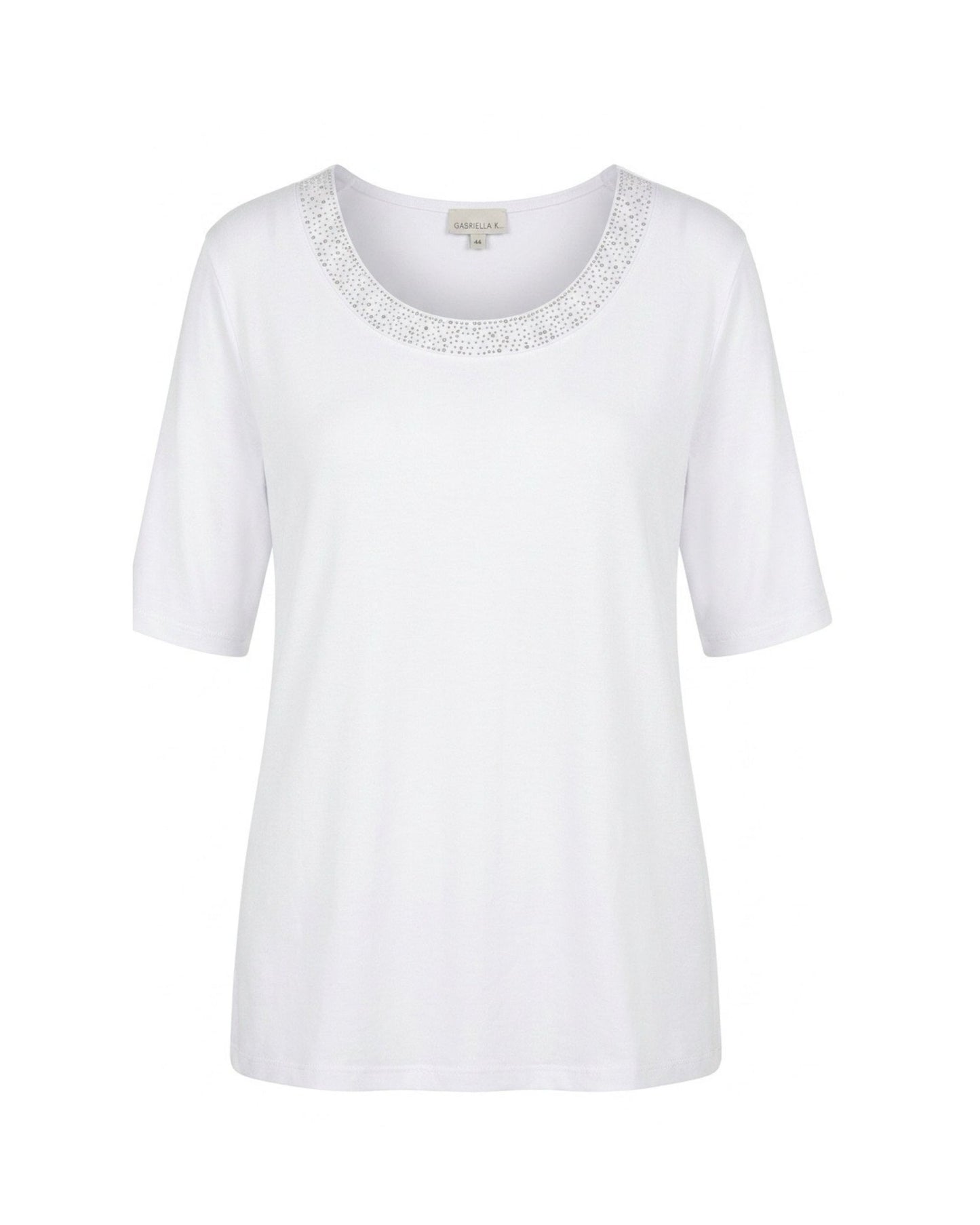 Gabriella K. Uni Shirt Subtiele Strass Ronde Hals Wit