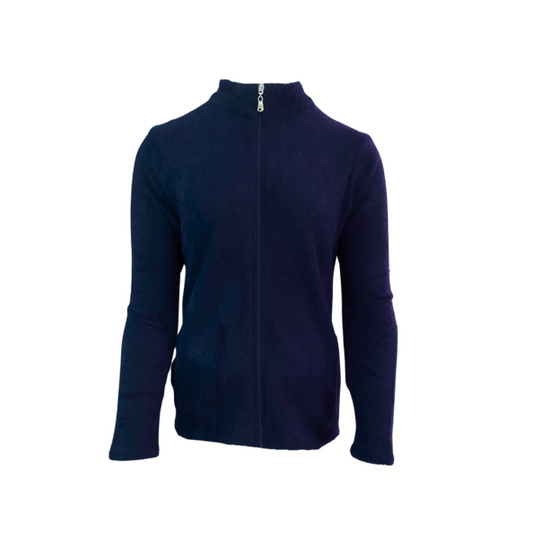 gabriella k vest donkerblauw harig. vest met rits en zakjes verkrijgbaar bij marijke mode