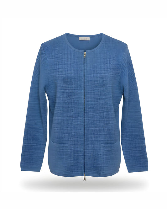 Gabriëlle K. vest met rits in indigo blauw – verkocht door Marijke Mode
