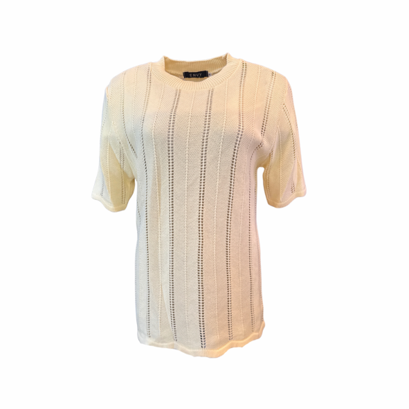 Gele Tricot Top met Opengewerkt Motief