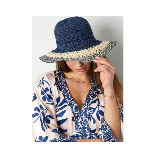 Gevlochten Hoed Met Lagen -Offwhite Blauw