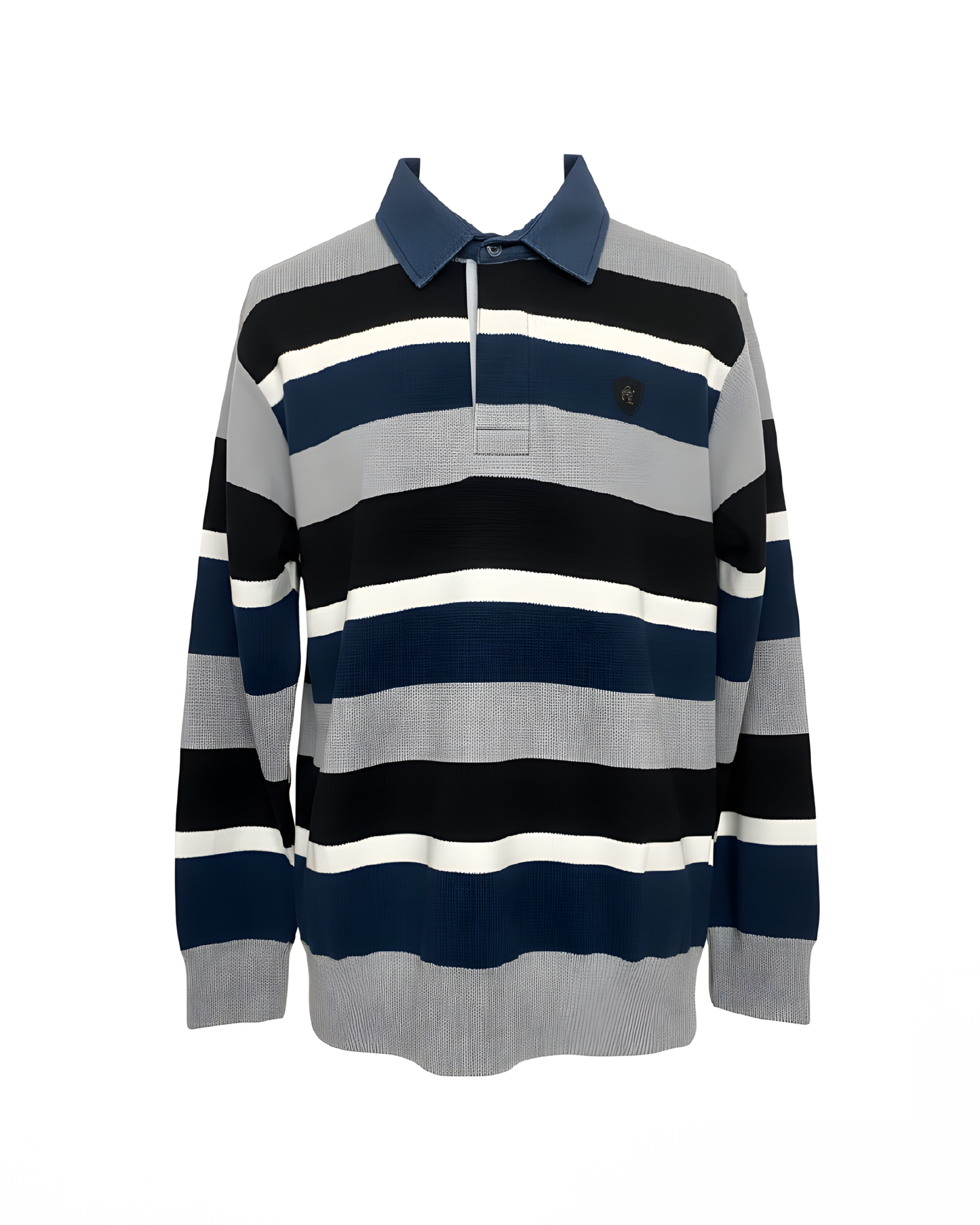 Herentrui Met Denim Polokraag Streep Antraciet Kobaltblauw