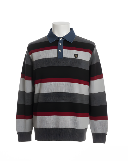 Herentrui met polokraag en denimlook kraag uit de nieuwe collectie – verkocht door Marijke Mode