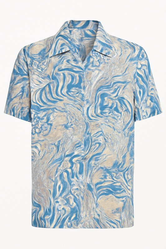 Blouson Polo-Shirt Met V-Hals Raffblauw Beige