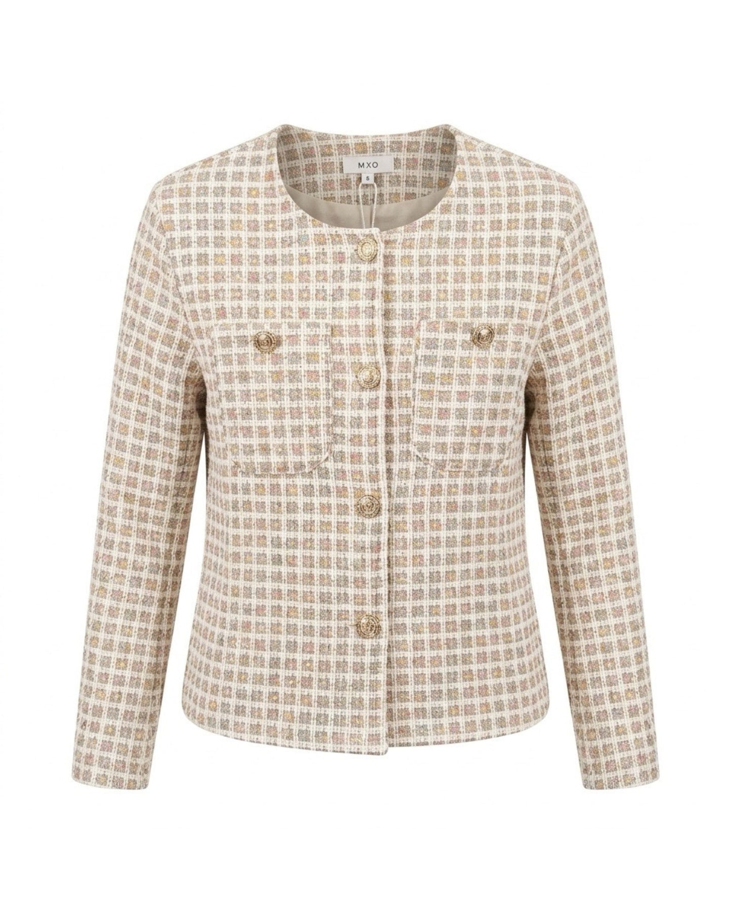 MXO Pied-De-Poule Jasje Met Zilveren Details Beige