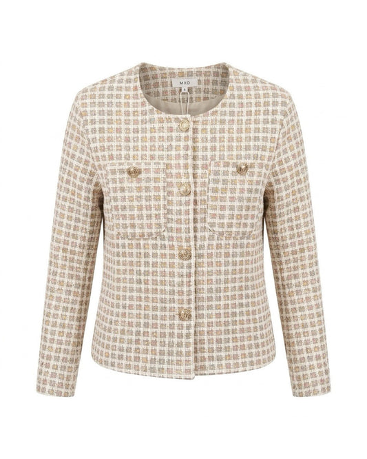MXO Pied-De-Poule Jasje Met Zilveren Details Beige