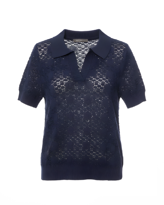 marinello gehaakt poloshirt met kraag v hals korte mouw bij marijke mode