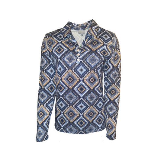 Marinello Poloshirts Ruit Blauw Taupe Lange Mouw