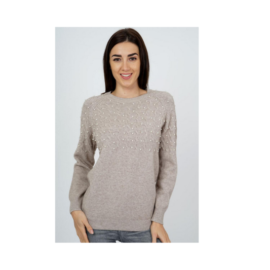 marinello trui met parels. zacht en warm bij marijke mode