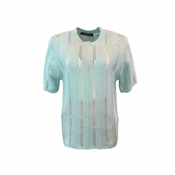 Mint Tricot Top met Opengewerkt Motief