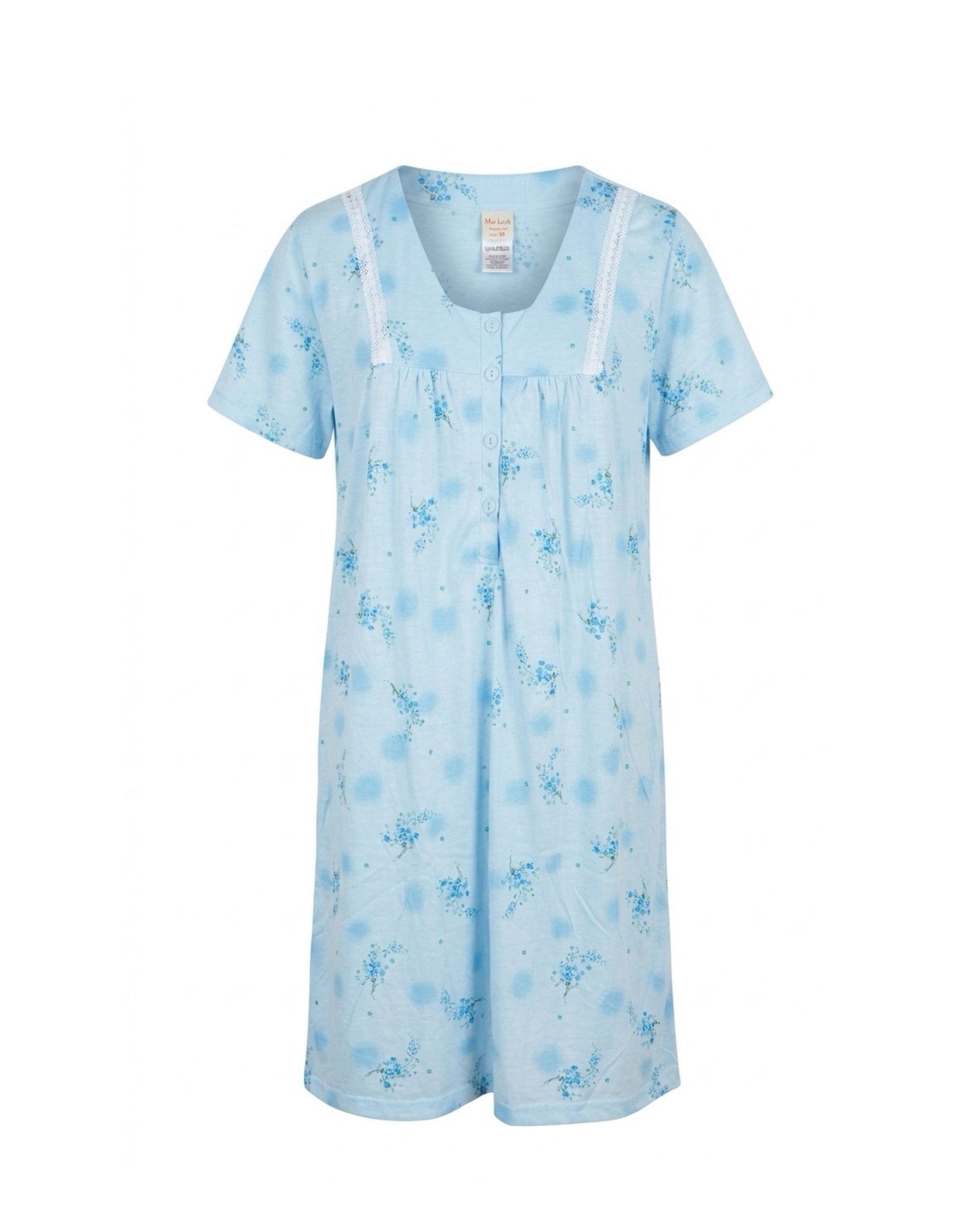 Lichtblauwe dames nachtjapon van 100% katoen met bloemenprint verkocht door Marijke Mode