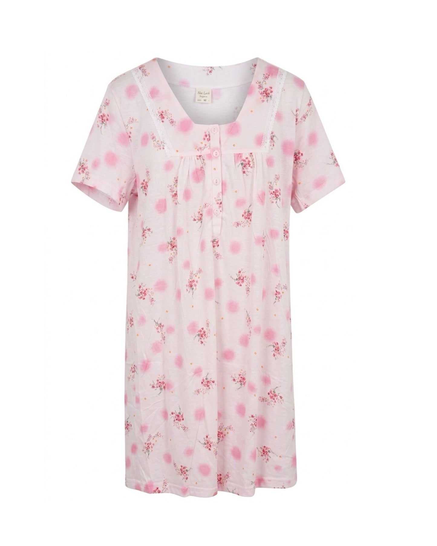 Lichtblauwe dames nachtjapon van 100% katoen met bloemenprint verkocht door Marijke Mode