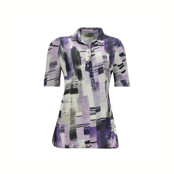 poloshirt met elastiek aan de onderzijde verkocht door Marijke Mode. merk sensia fashion