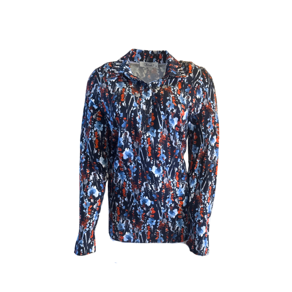 sensia poloshirt met bloemen met kraag en knopen bij marijke mode