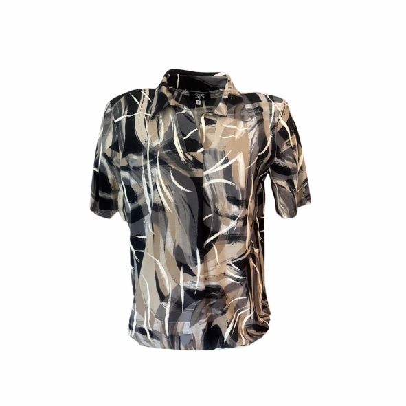 poloshirt met kraag en v hals en elastiek aan de onderzijde gemaakt van viscose.