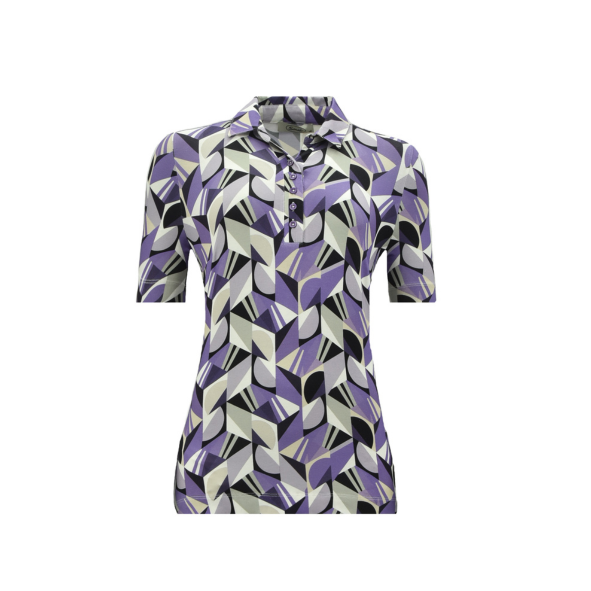 dames poloshirt van het merk sensia fashion gemaakt van viscose in de kleur blauw. Poloshirt met kraag en knopen. Marijke ,Mode hippe senioren mode