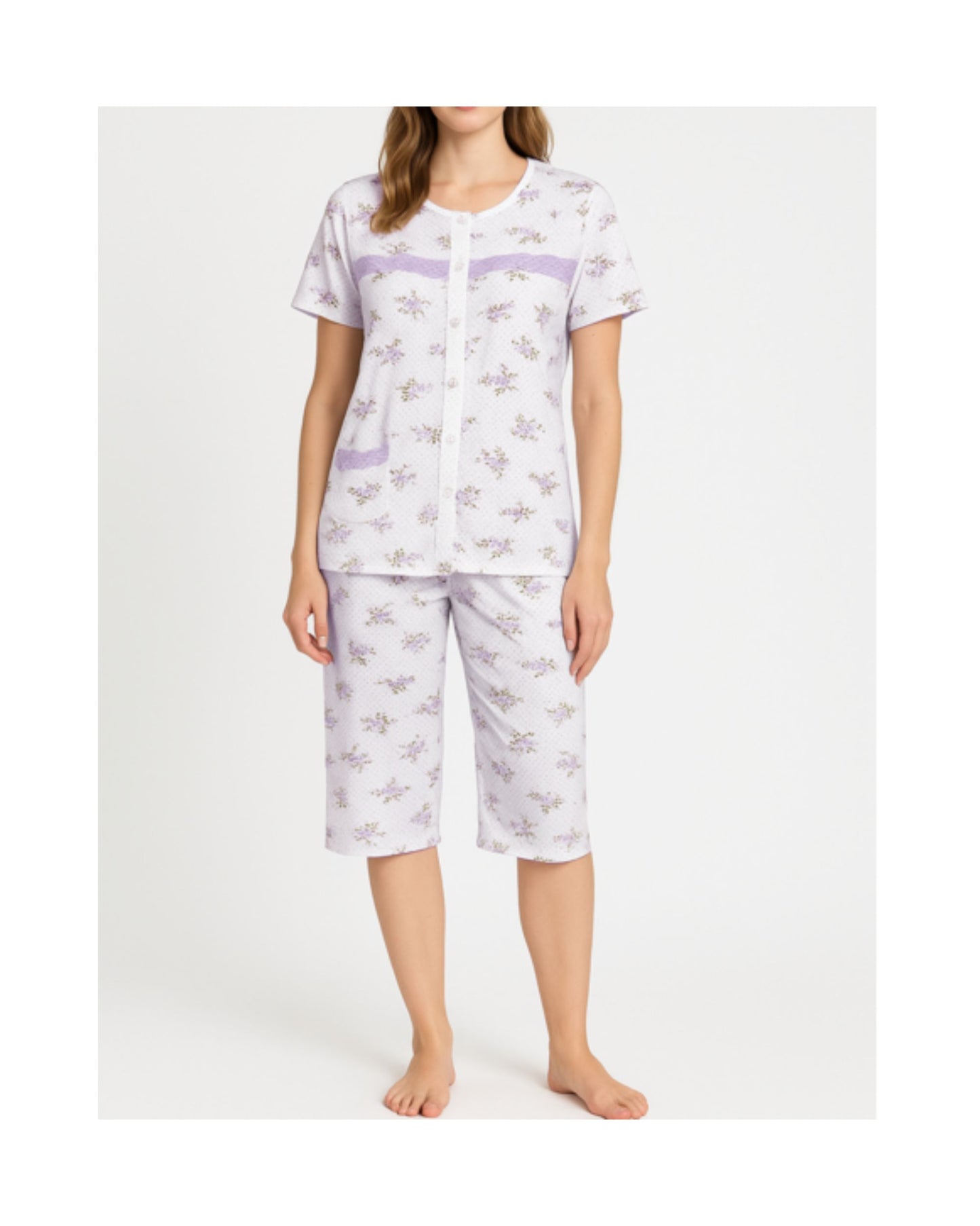 Pyjama Korte Mouw Doorknoop Jasje Lila
