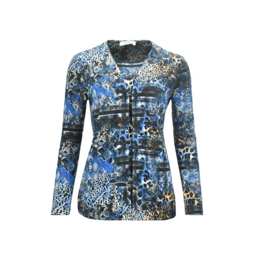 ensia Fashion twinset Davos – 2-in-1 model met vestje en top, lange mouwen, zwart afgezet, najaarscollectie 2025. bij Marijke mODE