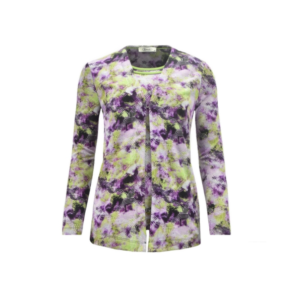 ensia Fashion twinset Davos – 2-in-1 model met vestje en top, lange mouwen, zwart afgezet, najaarscollectie 2025. bij Marijke mODE