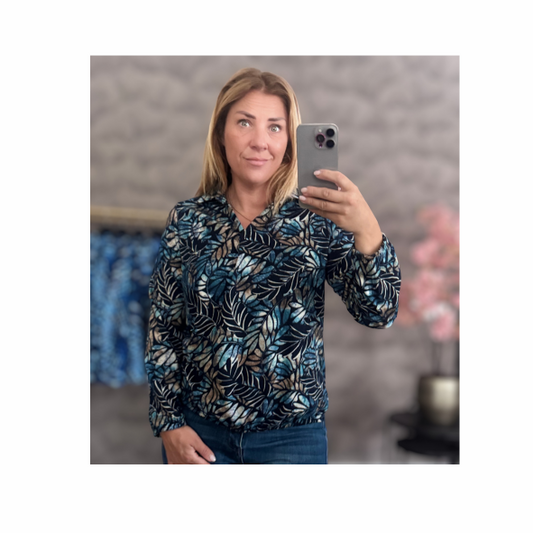 Sensia Blouson Poloshirt met bloemenprint | Blauw