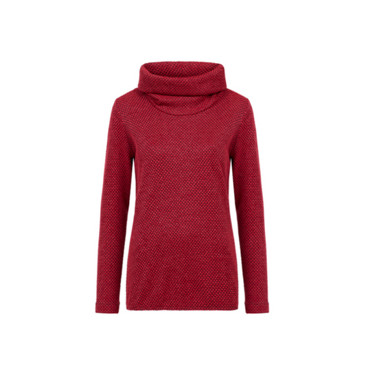Sensia Fashion blouson trui rood/zwart met nopjes, ruime col en lange mouw verkijgbaar bij marijke mode