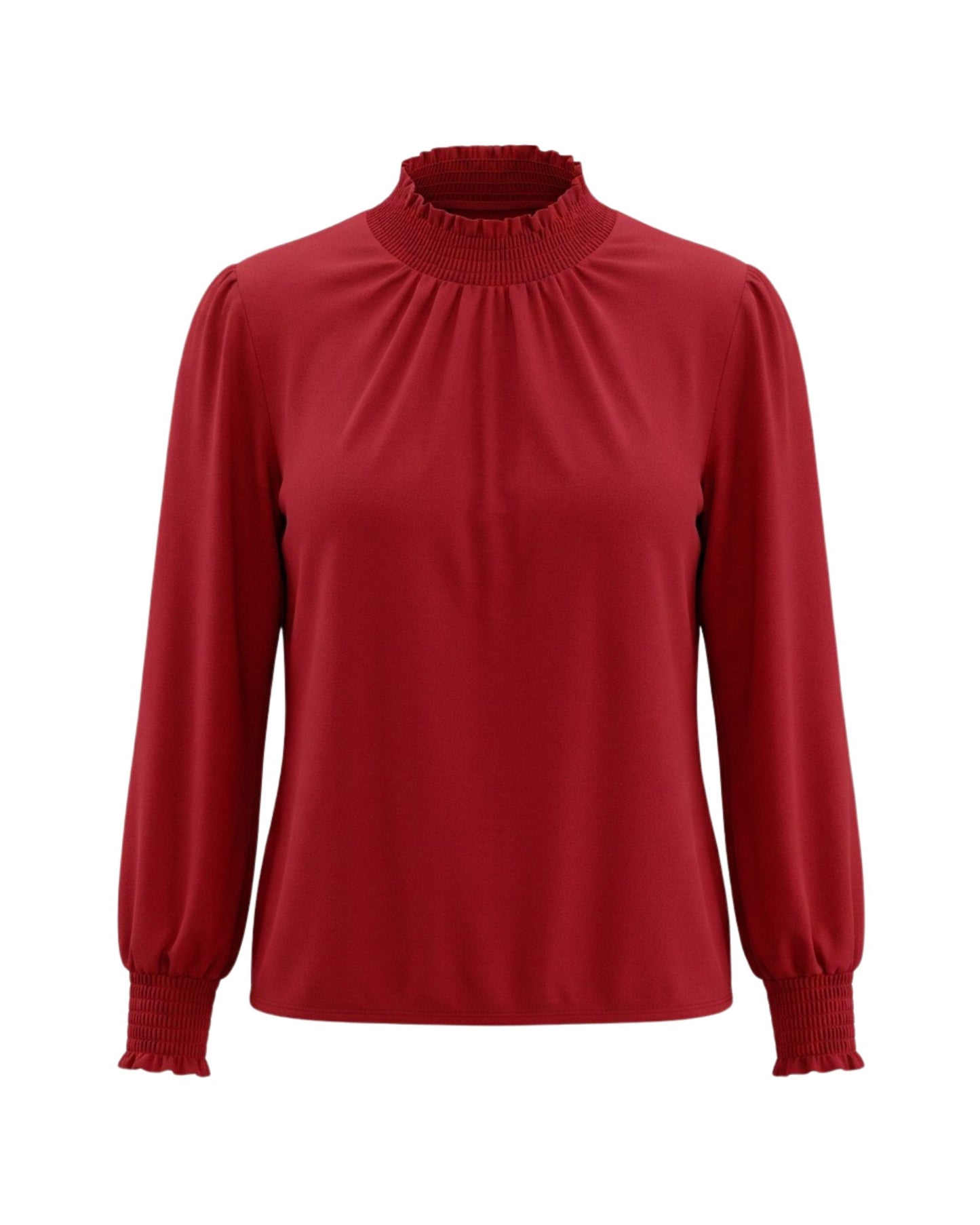 Sensia Blousonshirt Gesmokte Col Uni Bordeaux Rood