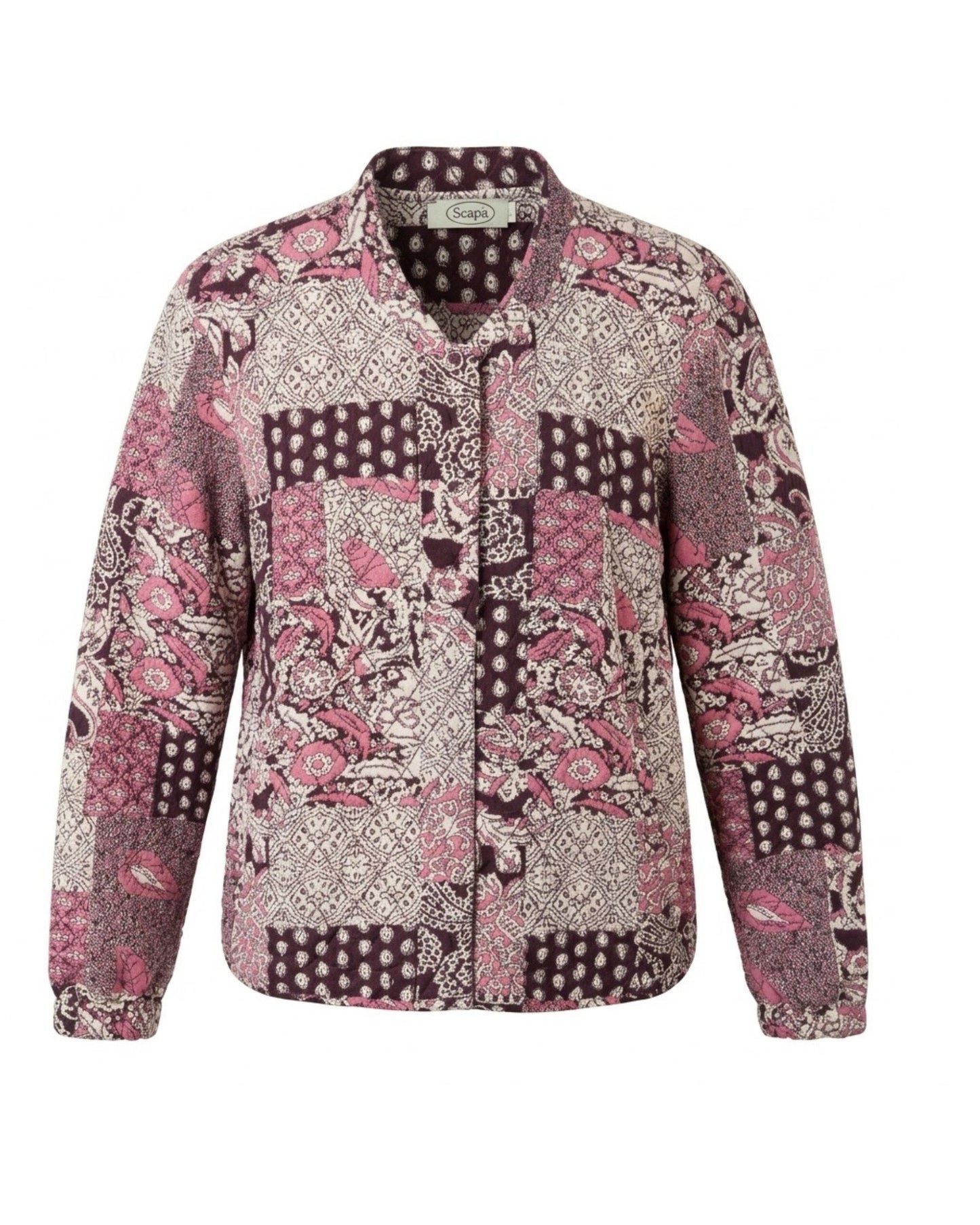 Marineblauw dames bomberjasje met modern dessin, drukknopen, lange mouwen en elastische zoom van Marijke Mode.