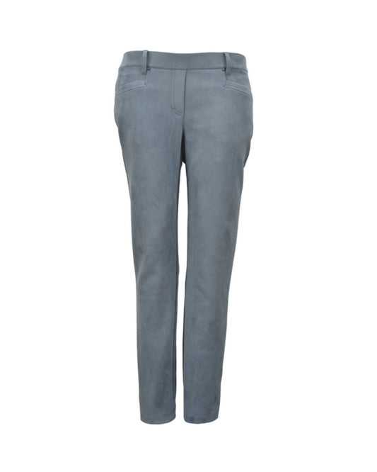 dames pantalon van sensia Fashion met micro-suèdine look en rechte pijpen, verkrijgbaar bij Marijke Mode.