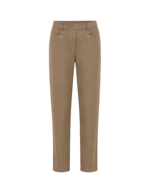 dames pantalon van sensia Fashion met micro-suèdine look en rechte pijpen, verkrijgbaar bij Marijke Mode.