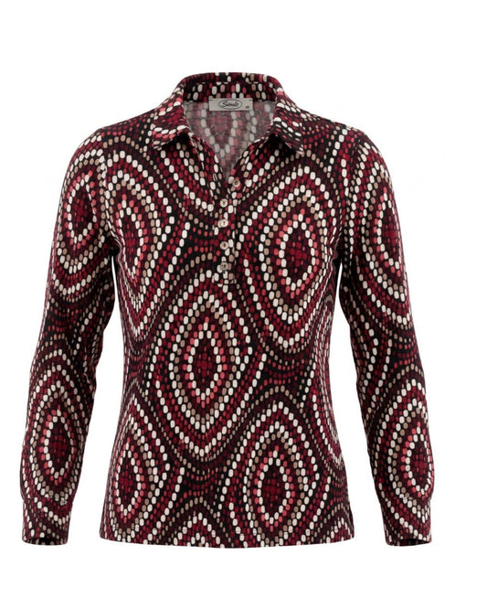 Sensia Fashion dames poloshirt met zachte fleece feeling in najaarskleur, verkrijgbaar bij Marijke Mode.
