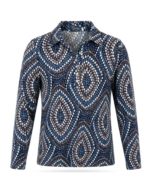 Sensia Fleece Poloshirt Stip Rafblauw Bruin