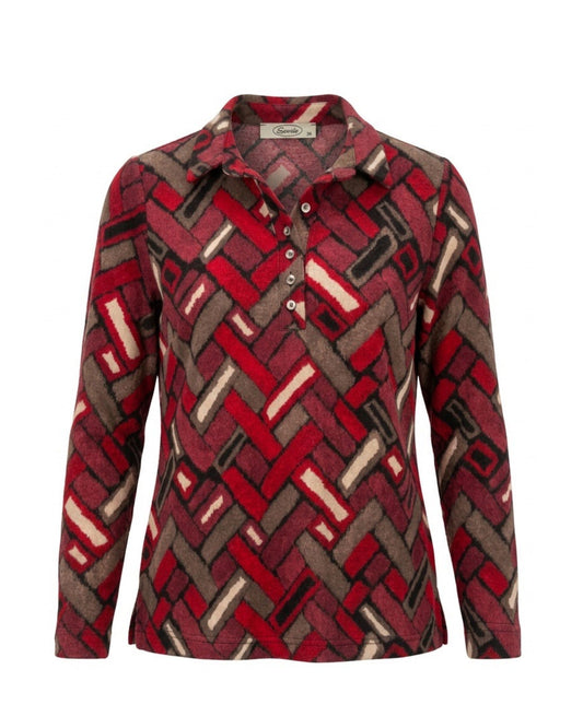 Sensia Fashion dames poloshirt met zachte fleece feeling in najaarskleur, verkrijgbaar bij Marijke Mode