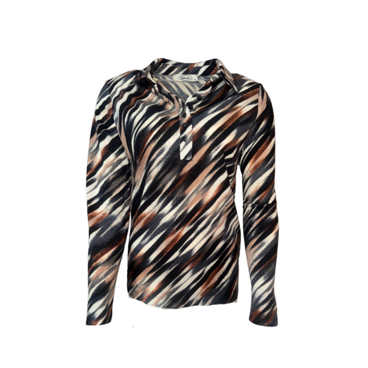 Sensia Poloshirt Streep Taupe Grijs