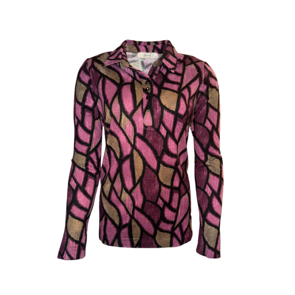 sensia polo shirt fleece feeling soft. met spilit shirt met kraag. bij marijke mode. merk sensia fashion