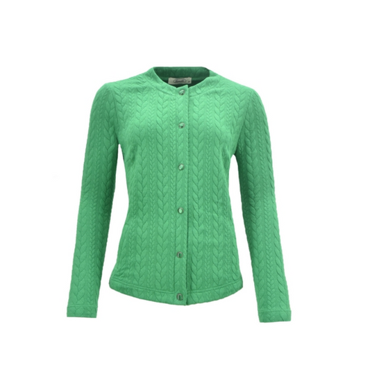 sensia vestjasje met knopen en zakjes ronde hals kleur goren. verkijgbaar bij marijke mode