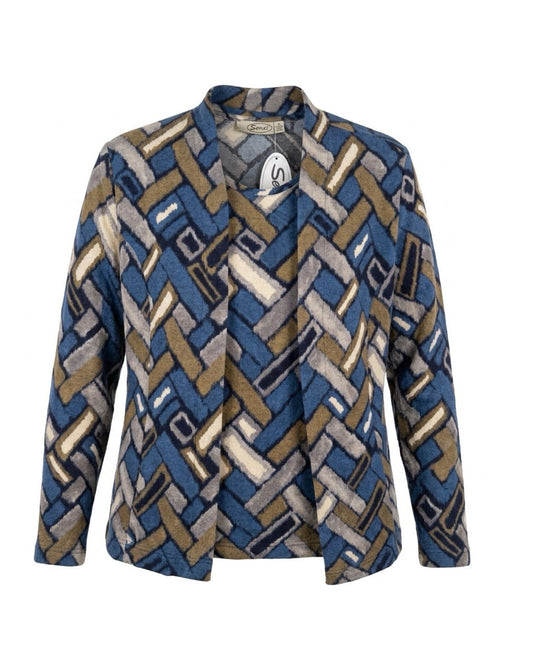Sensia Fashion twinset Chantely in marine en zand met fantasieprint, bestaande uit een vest en shirt verkocht door marijkemode